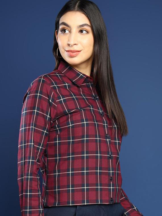 women checkered collared long sleeves shirt - 22038722 -  Standard Image - 1