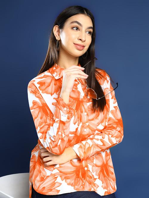 women printed collared long sleeves shirt - 22038729 - Standard Image - 0