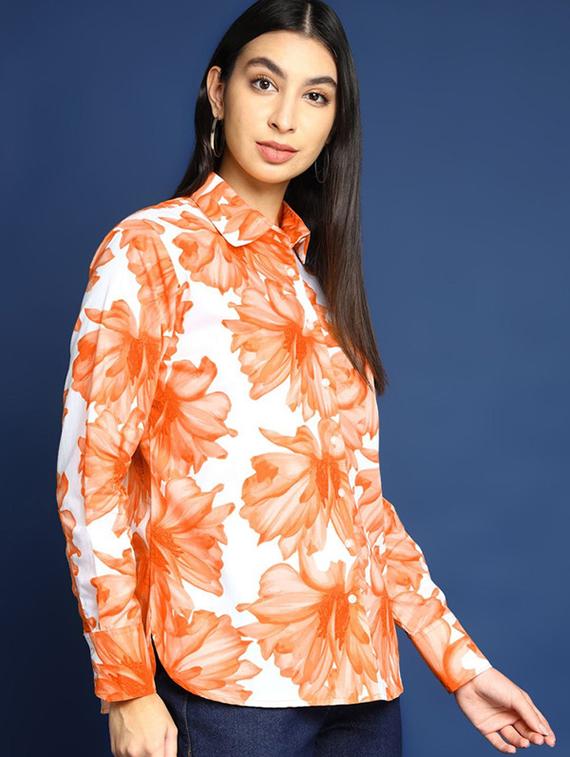 women printed collared long sleeves shirt - 22038729 - Standard Image - 1