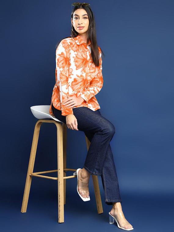women printed collared long sleeves shirt - 22038729 - Standard Image - 4