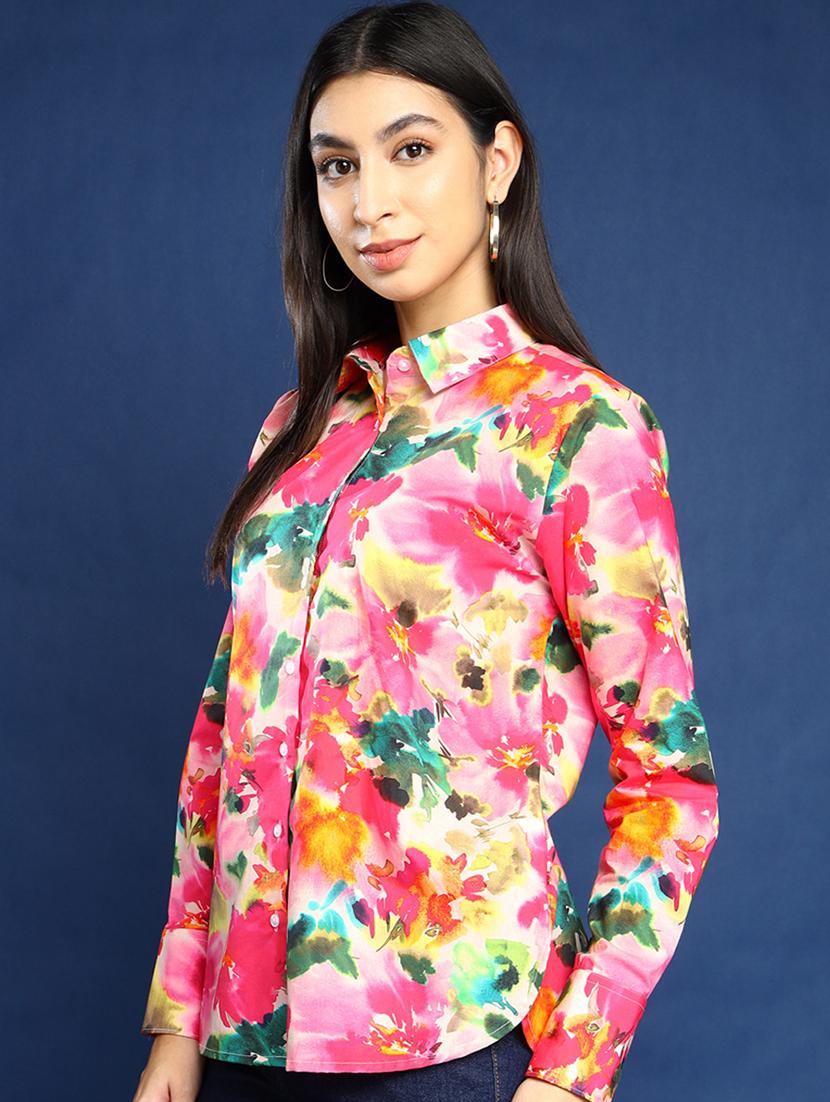 women printed collared long sleeves shirt - 22038730 - Standard Image - 1
