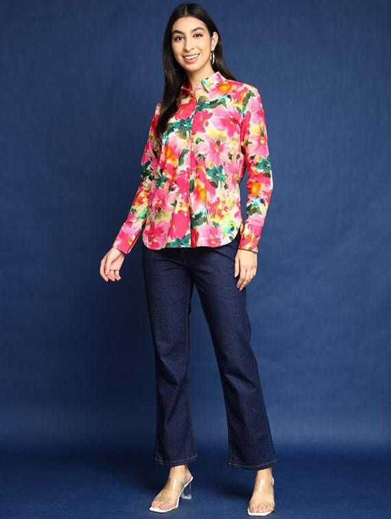 women printed collared long sleeves shirt - 22038730 - Standard Image - 4