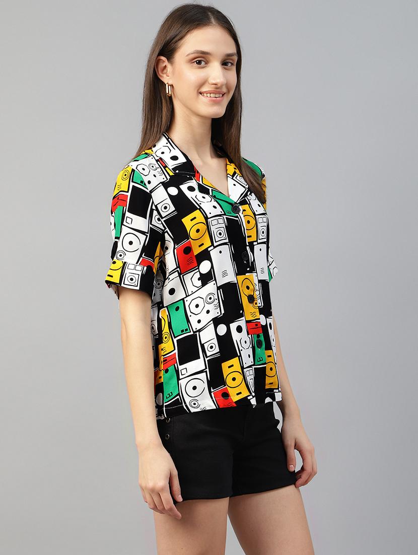 women printed lapel collar regular fit shirt - 22038731 - Standard Image - 1