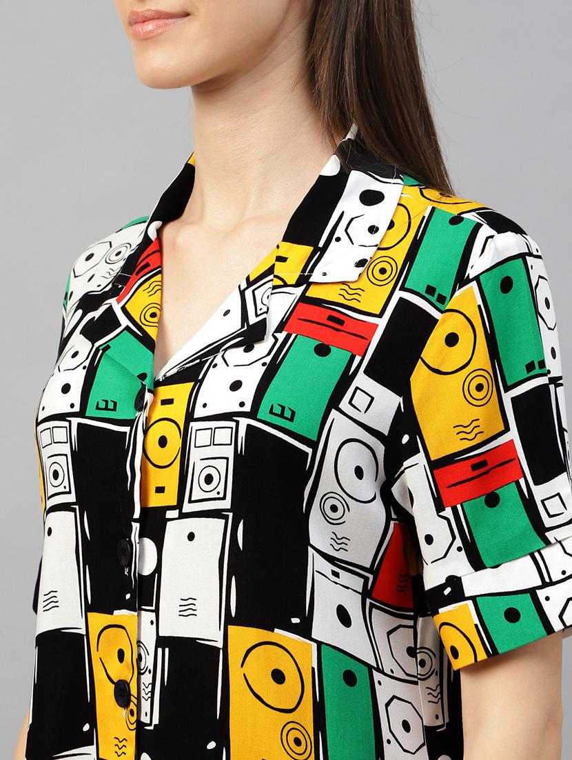 women printed lapel collar regular fit shirt - 22038731 - Standard Image - 4