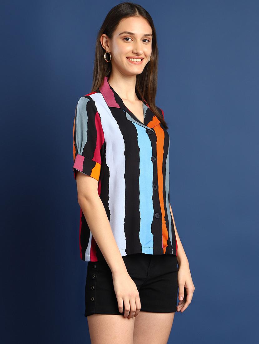 women printed lapel collar regular fit shirt - 22038732 - Standard Image - 1