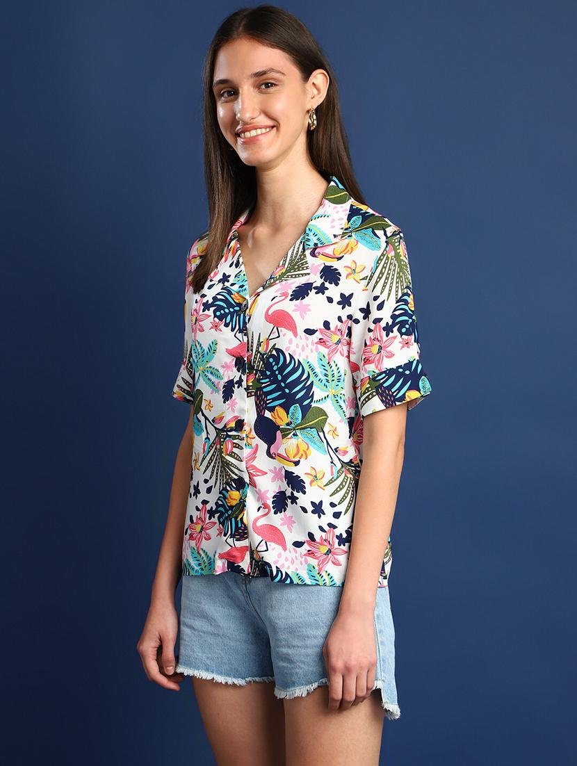 women printed lapel collar regular fit shirt - 22038733 - Standard Image - 1