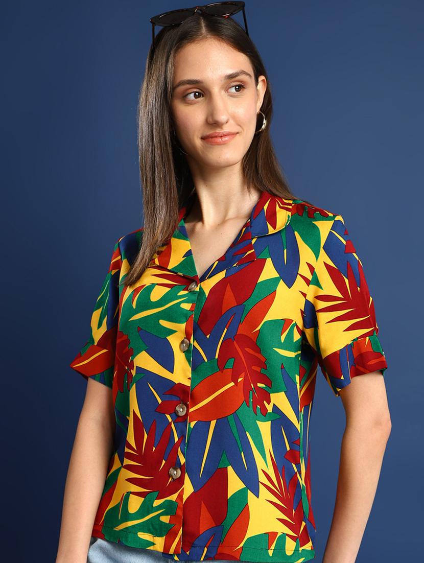 women printed lapel collar regular fit shirt - 22038734 - Zoom Image - 0
