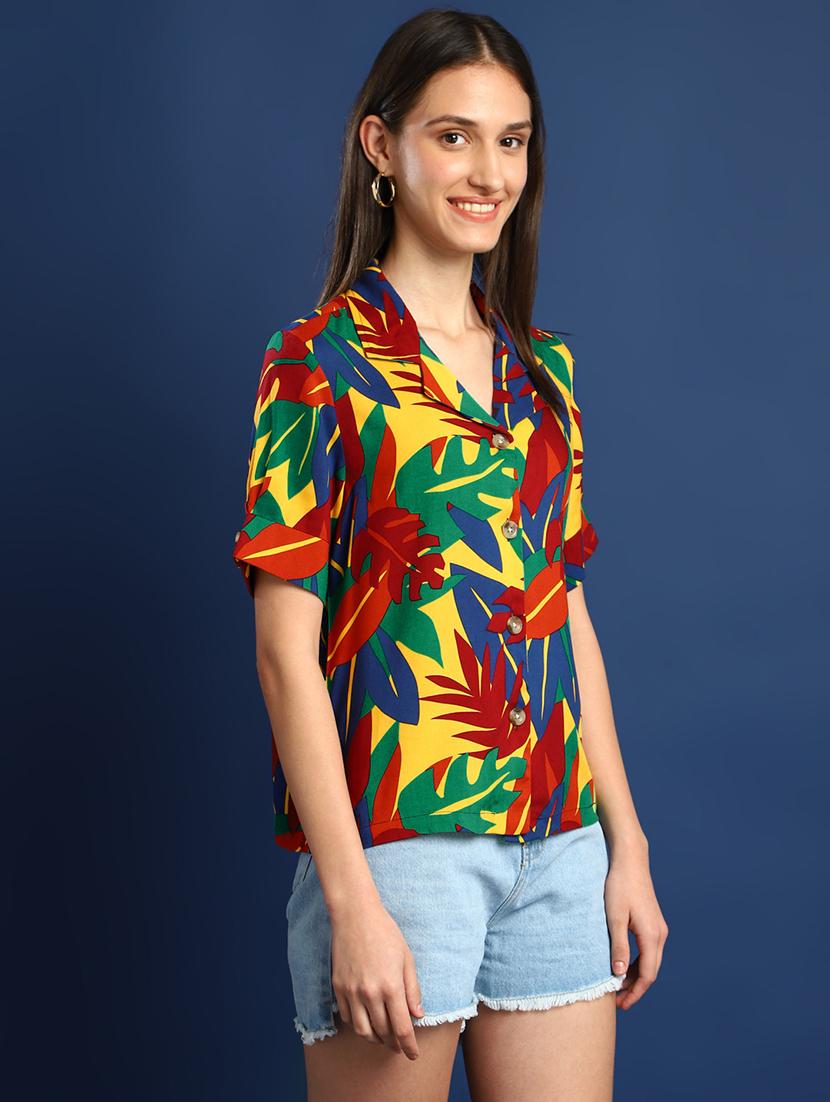 women printed lapel collar regular fit shirt - 22038734 - Standard Image - 1
