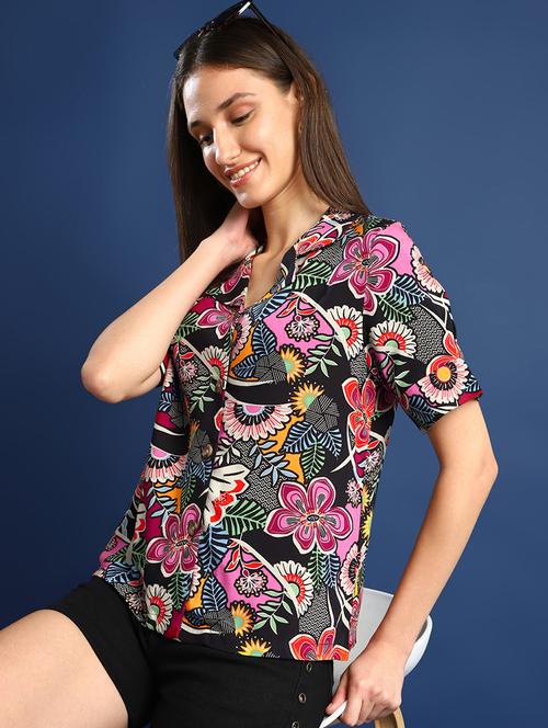 women printed collared short sleeves shirt - 22038735 - Standard Image - 0