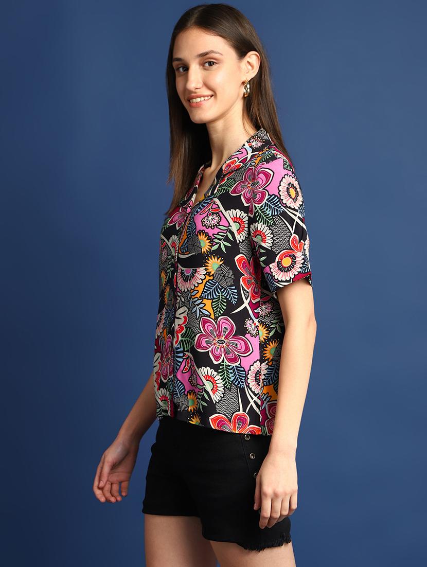 women printed collared short sleeves shirt - 22038735 - Standard Image - 1
