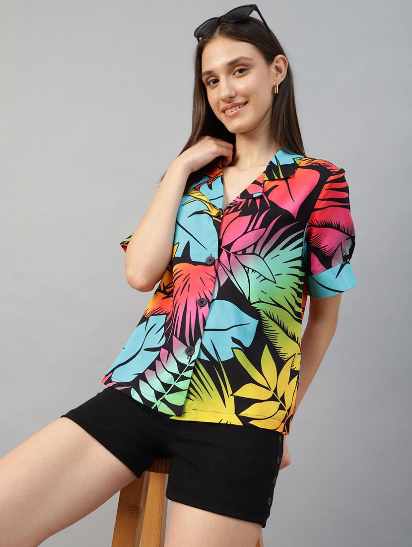 women printed lapel collar regular fit shirt - 22038737 - Zoom Image - 0