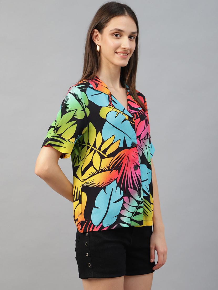 women printed lapel collar regular fit shirt - 22038737 - Standard Image - 1