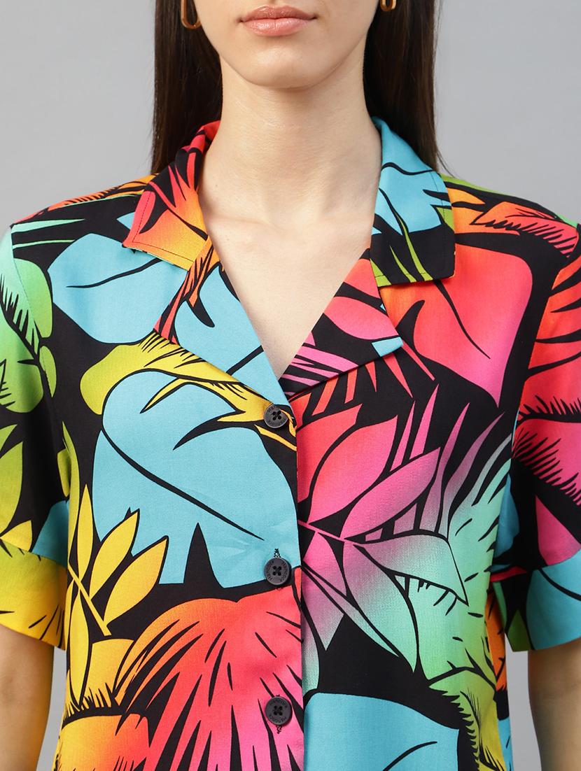 women printed lapel collar regular fit shirt - 22038737 - Standard Image - 4