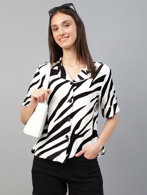 women printed lapel collar regular fit shirt - 22038738 - Standard Image - 0