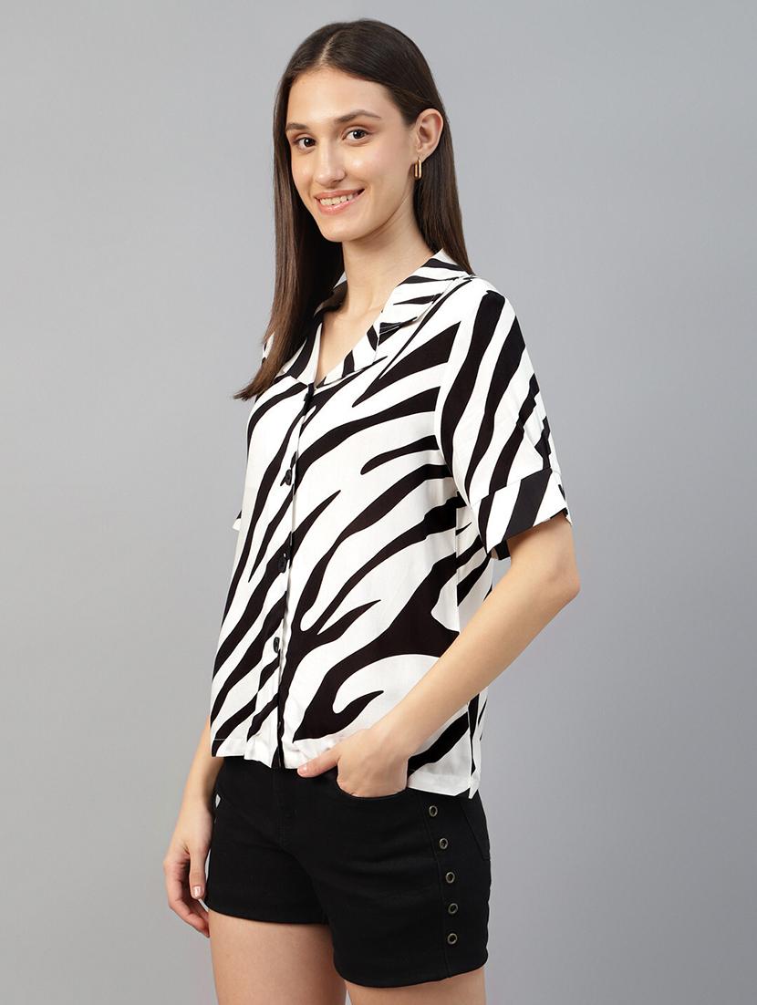 women printed lapel collar regular fit shirt - 22038738 - Standard Image - 1