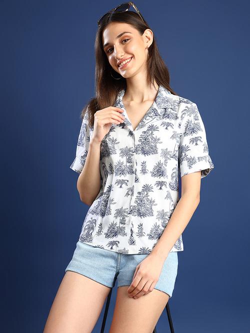 women printed collared short sleeves shirt - 22038739 - Standard Image - 0