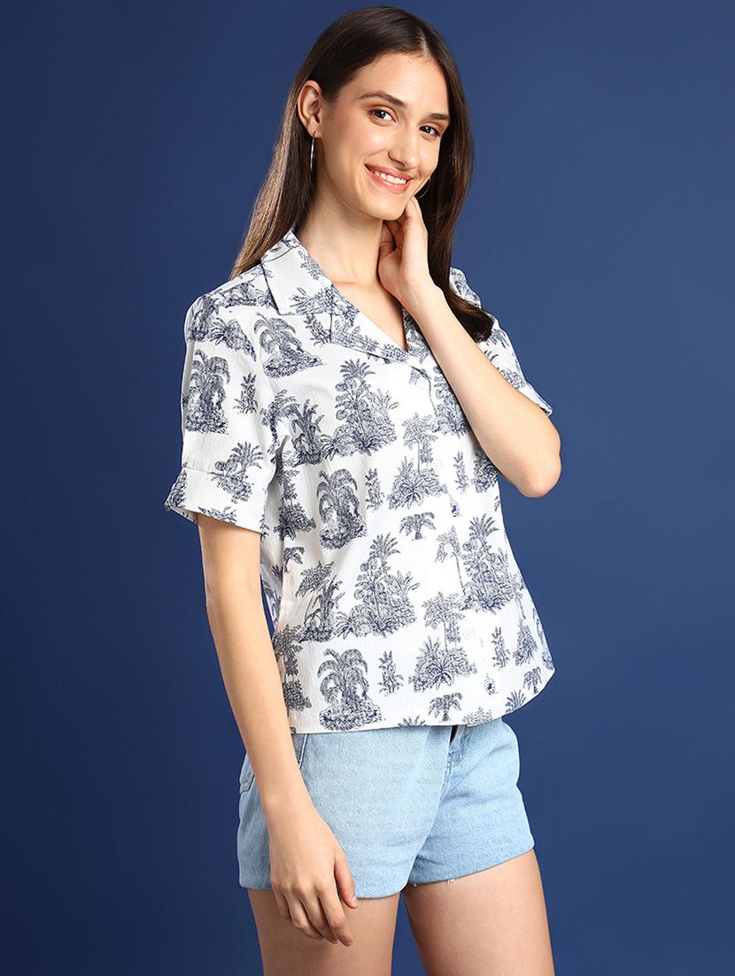 women printed collared short sleeves shirt - 22038739 - Standard Image - 1
