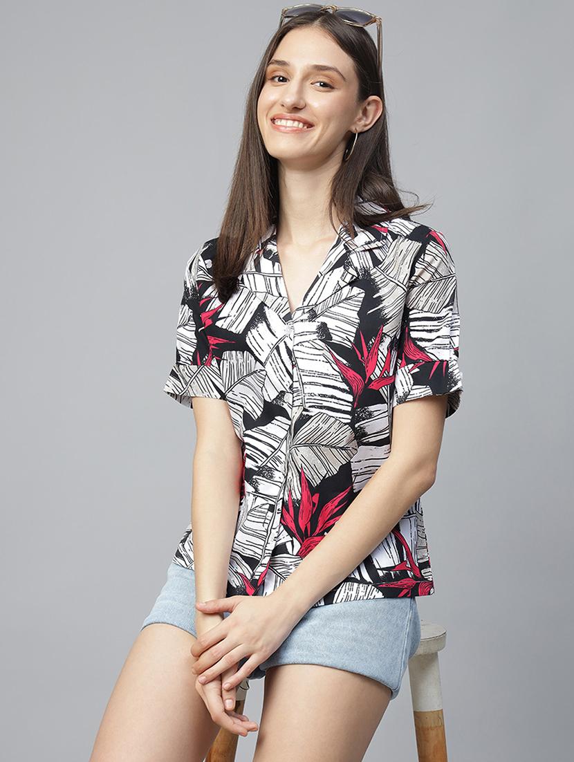 women printed lapel collar regular fit shirt - 22038740 - Zoom Image - 0