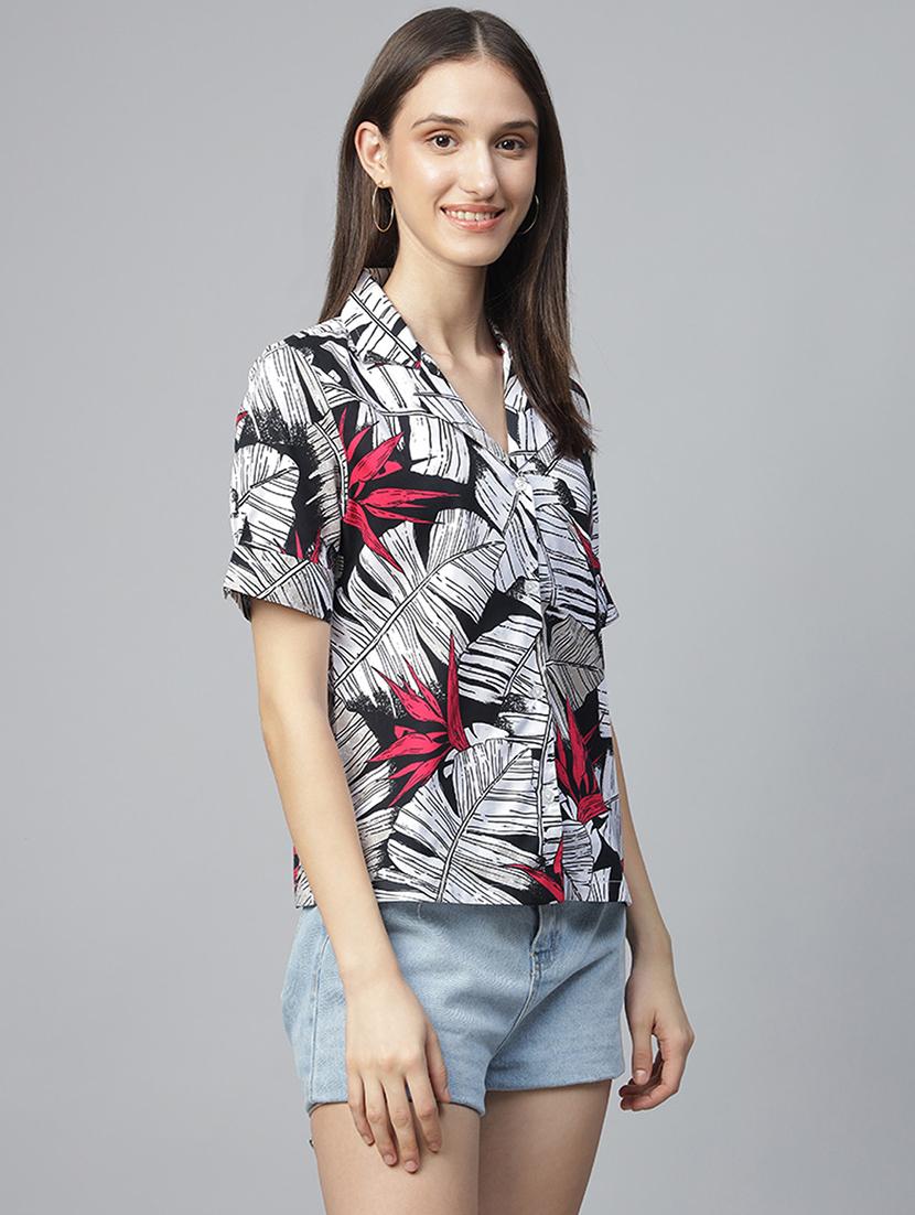 women printed lapel collar regular fit shirt - 22038740 - Standard Image - 1