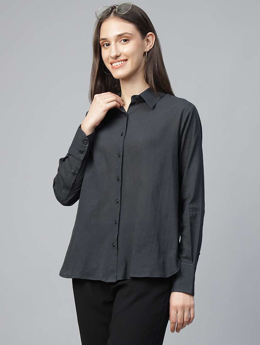 women collared long sleeve regular fit shirt