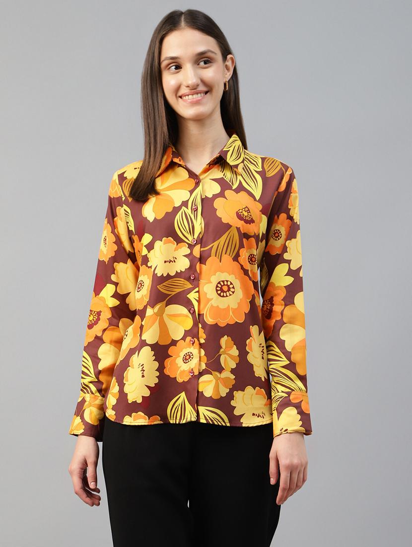 women printed collared long sleeves shirt - 22038744 - Zoom Image - 0