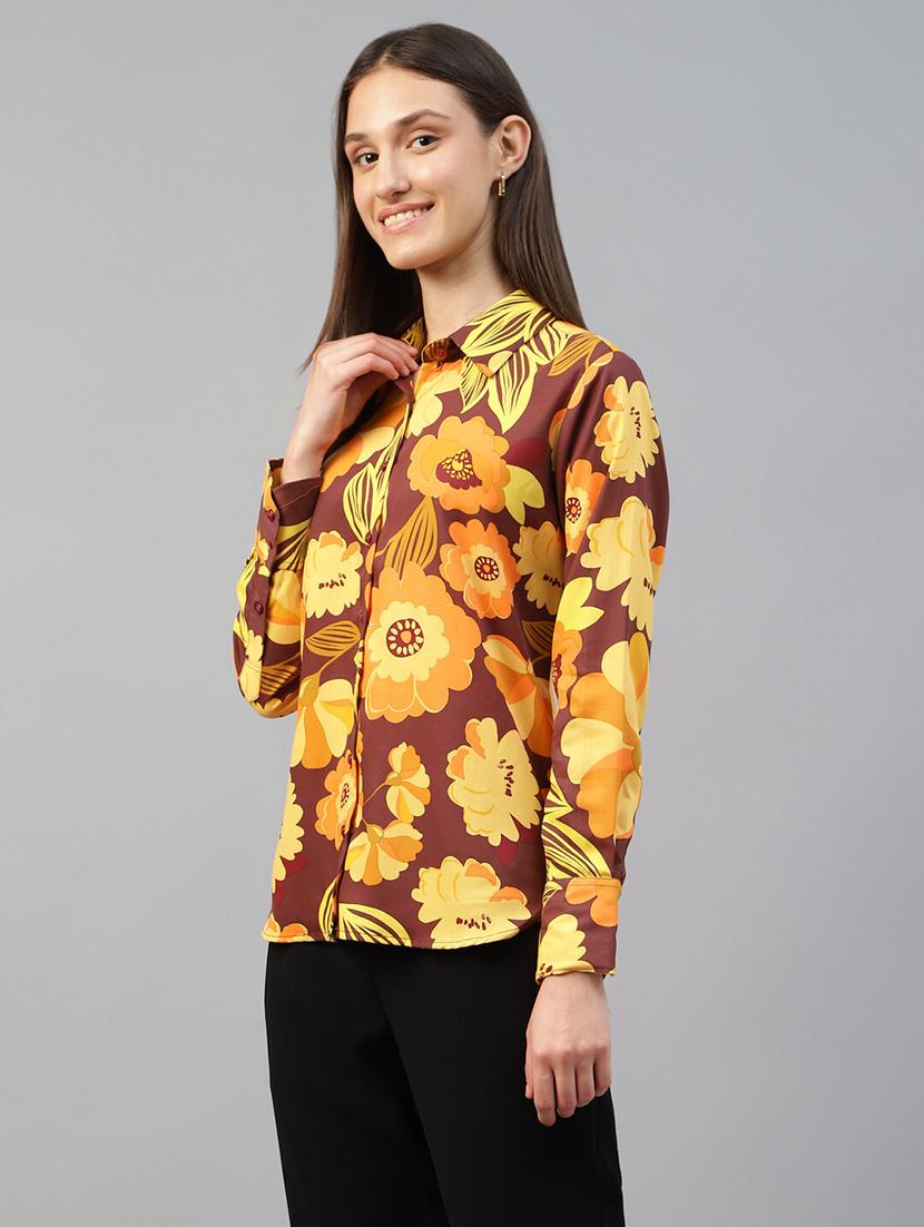 women printed collared long sleeves shirt - 22038744 - Standard Image - 1