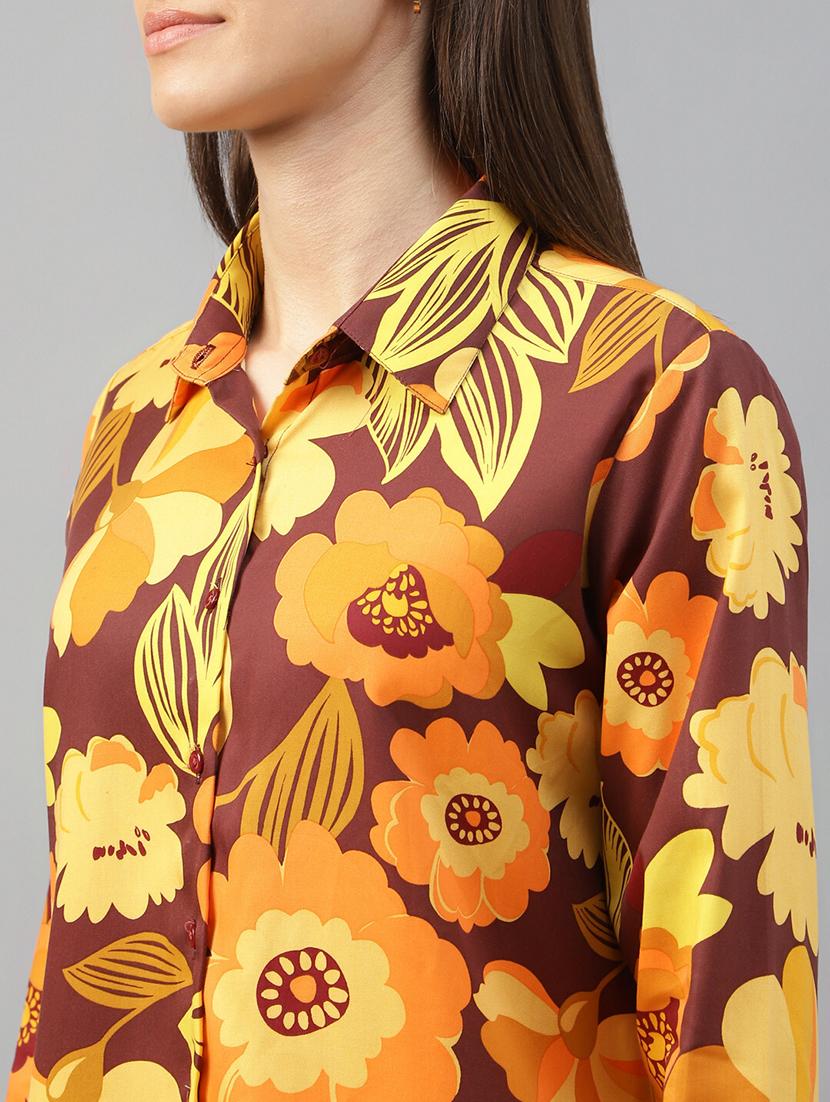 women printed collared long sleeves shirt - 22038744 - Standard Image - 4