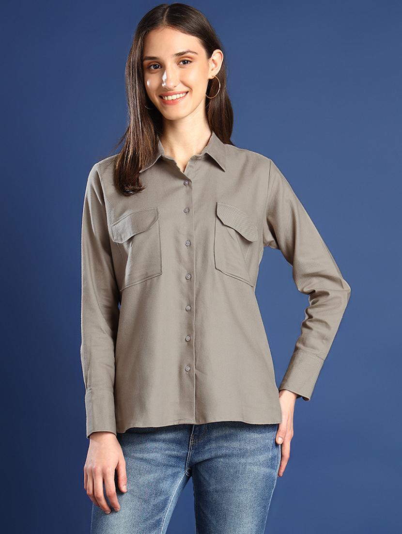 women solid collared long sleeve shirt - 22038747 - Zoom Image - 0