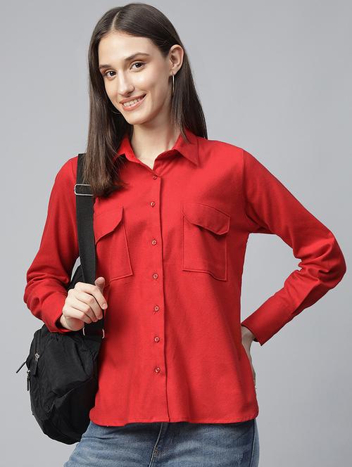 women solid collared long sleeve shirt - 22038750 -  Standard Image - 0