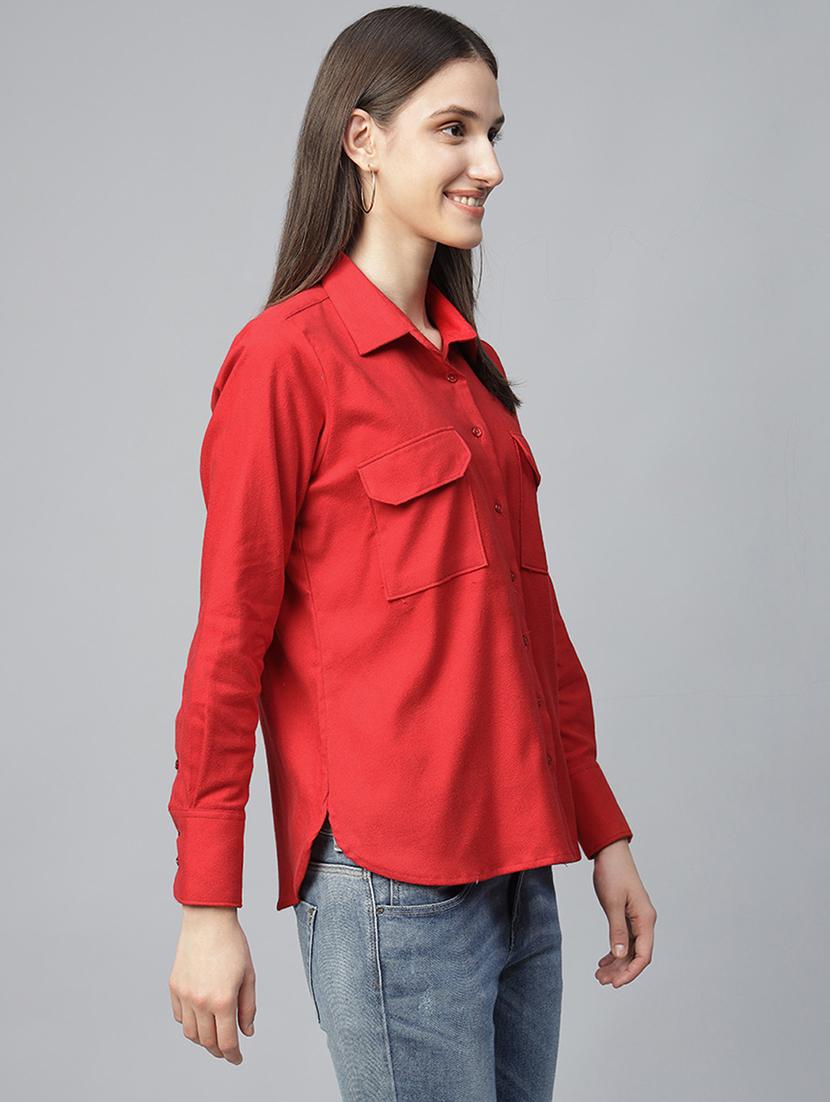 women solid collared long sleeve shirt - 22038750 -  Standard Image - 1