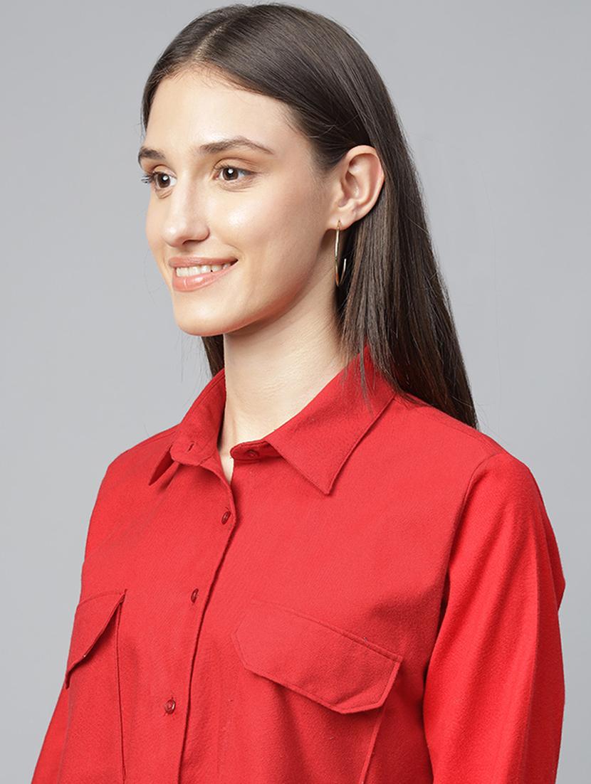 women solid collared long sleeve shirt - 22038750 - Standard Image - 4