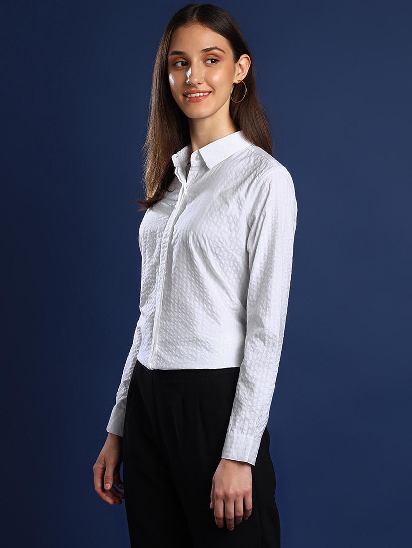 women solid collared long sleeve shirt - 22038757 - Standard Image - 1