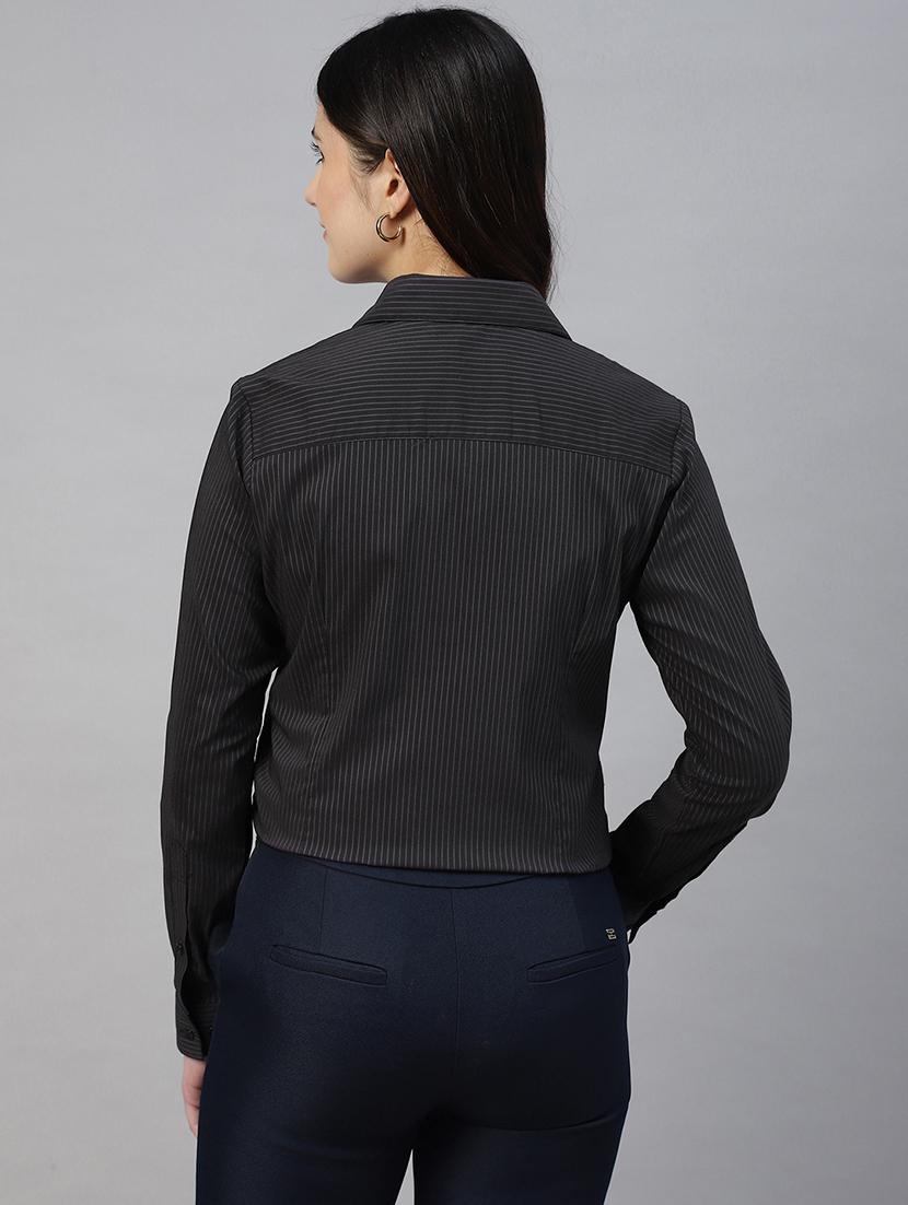 women striped collared long sleeve shirt - 22038769 - Standard Image - 1