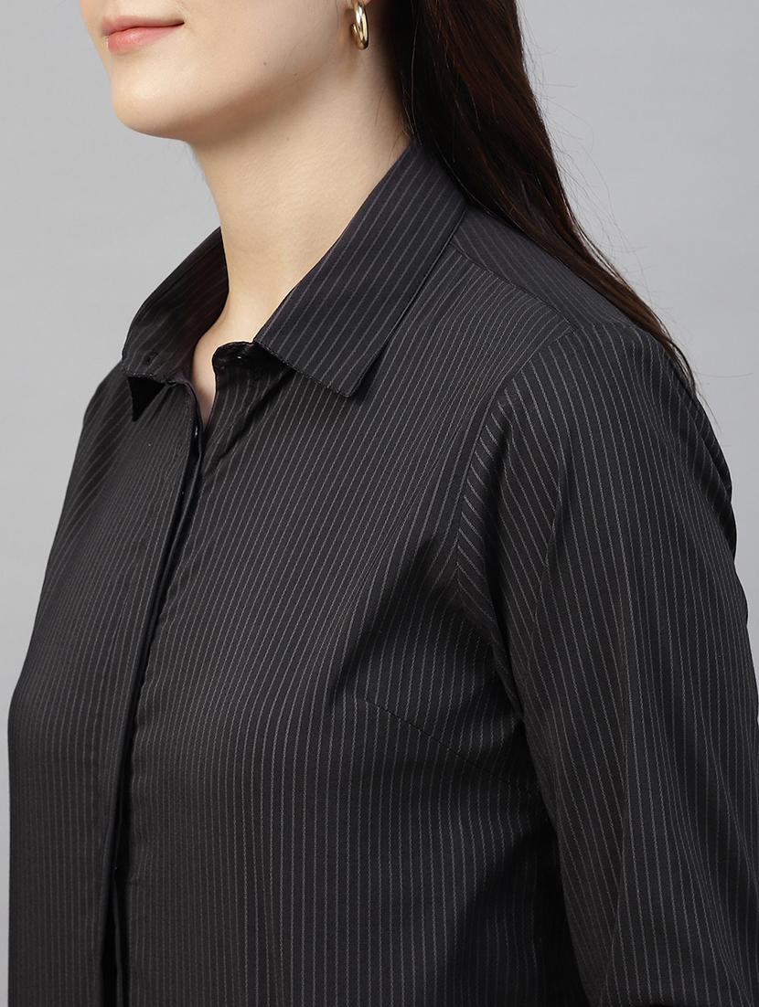 women striped collared long sleeve shirt - 22038769 - Standard Image - 4