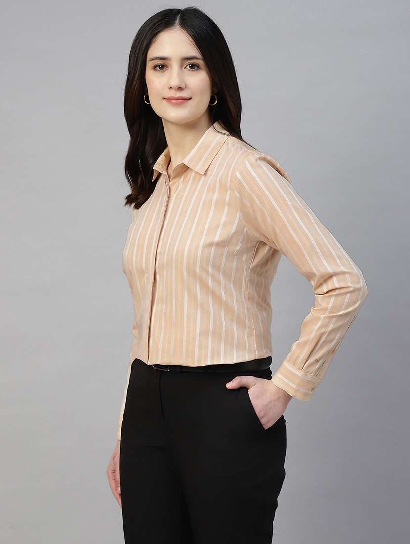 women striped collared long sleeve shirt - 22038775 - Standard Image - 1