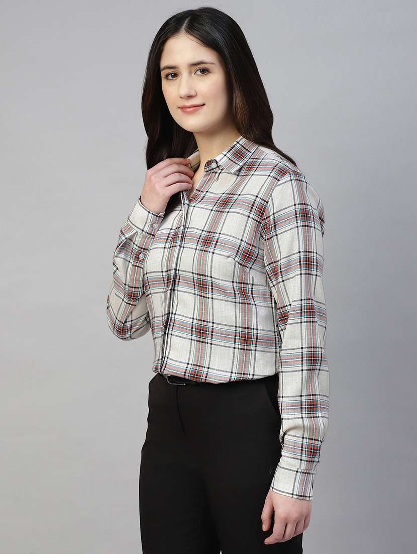 women checkered collared long sleeves shirt - 22038783 -  Standard Image - 1
