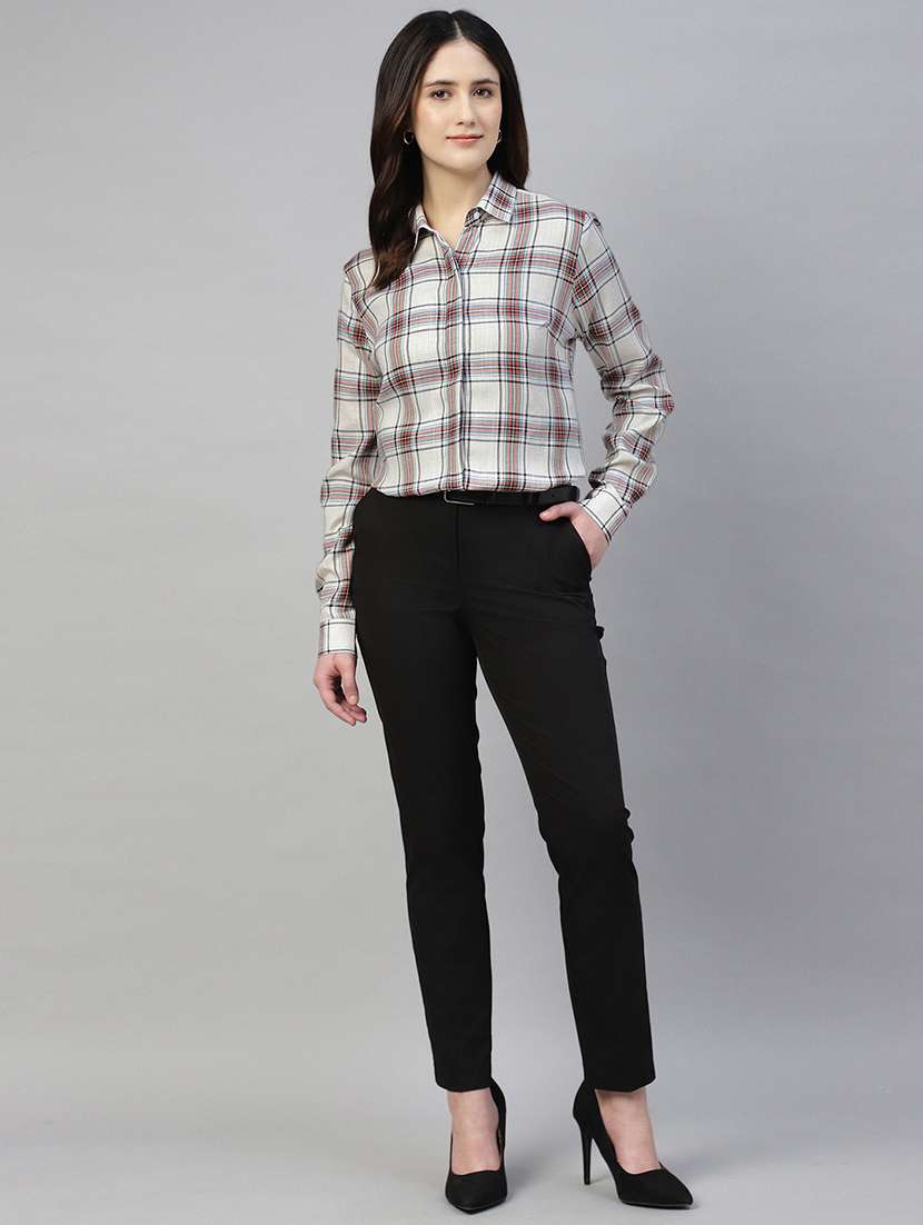 women checkered collared long sleeves shirt - 22038783 -  Standard Image - 4
