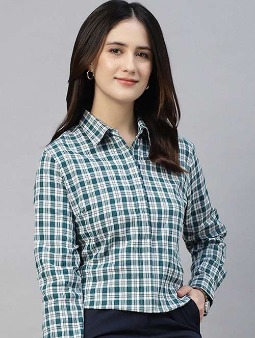 women checkered collared long sleeves shirt - 22038788 - Standard Image - 0