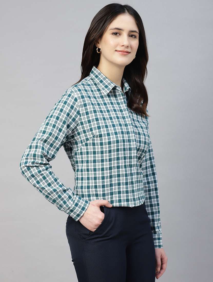 women checkered collared long sleeves shirt - 22038788 - Standard Image - 1