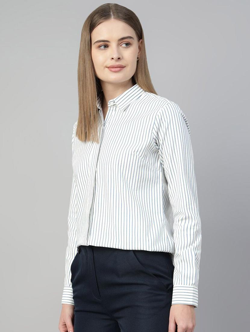 women striped collared long sleeve shirt - 22038791 - Standard Image - 1