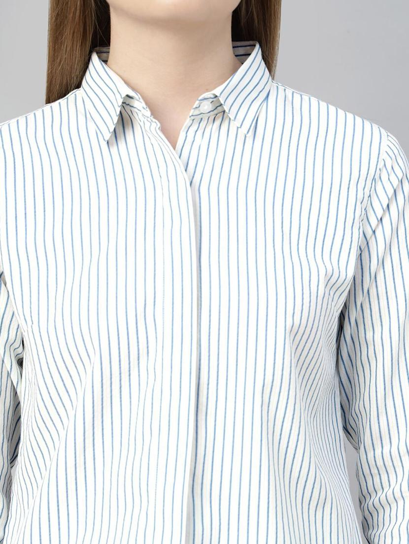 women striped collared long sleeve shirt - 22038791 - Standard Image - 4