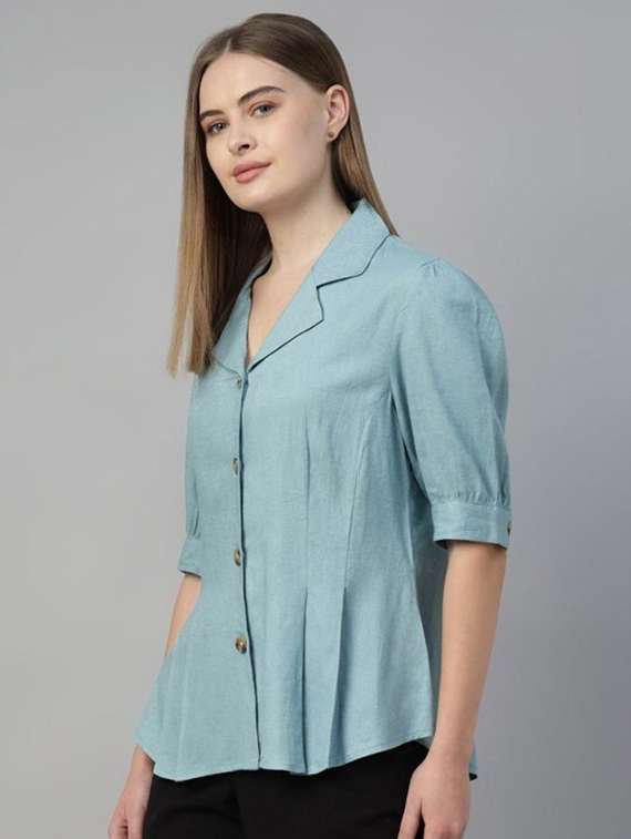 women solid lapel collar regular fit shirt - 22038792 -  Standard Image - 1