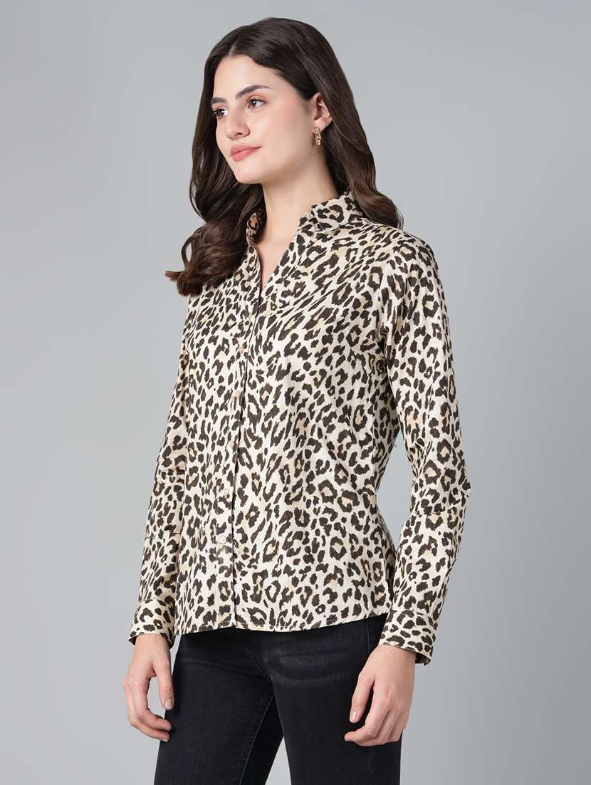 women animal print collared long sleeves shirt - 22038803 -  Standard Image - 1