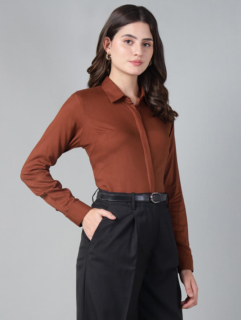 brown cotton regular shirt - 22038804 - Standard Image - 1