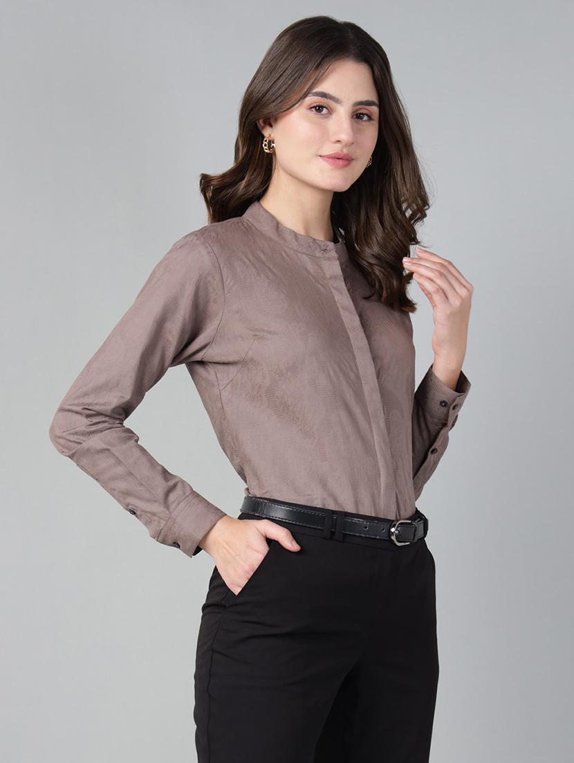 women solid mandarin collared long sleeve shirt - 22038805 - Standard Image - 1