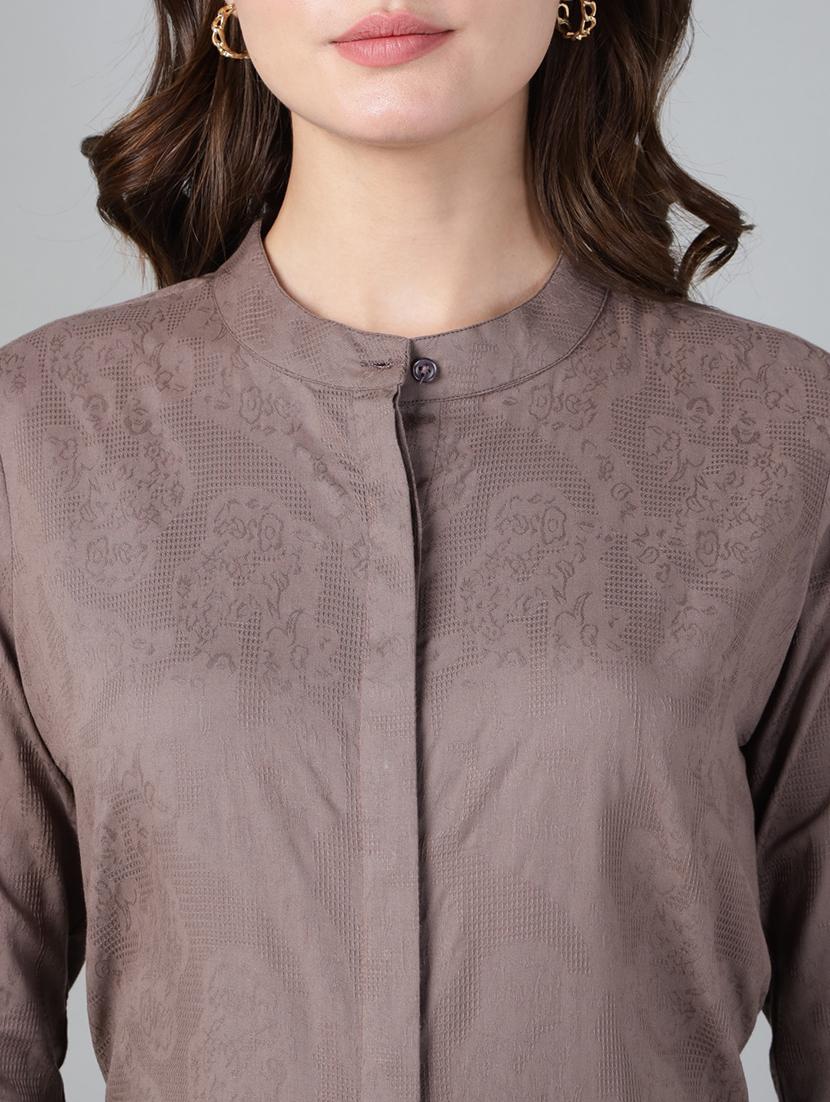 women solid mandarin collared long sleeve shirt - 22038805 - Standard Image - 4