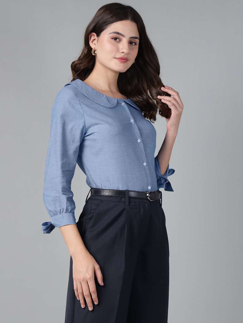 women solid peter pan collar regular fit shirt - 22038807 -  Standard Image - 1