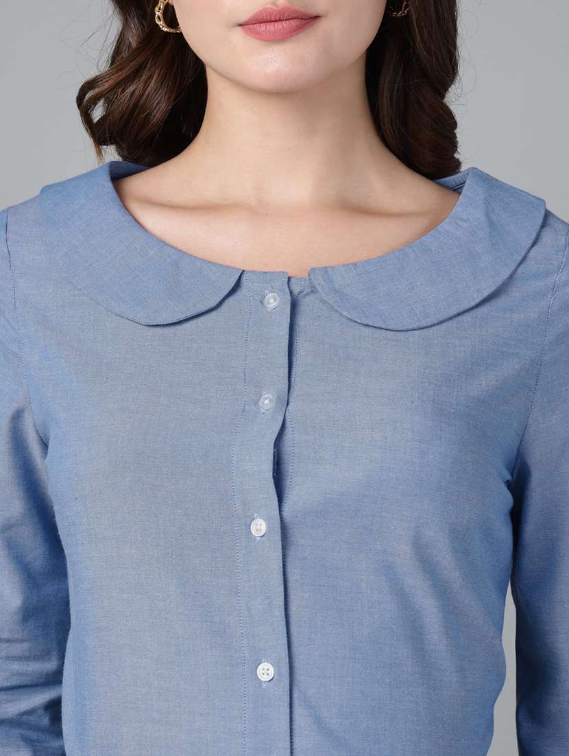 women solid peter pan collar regular fit shirt - 22038807 - Standard Image - 4