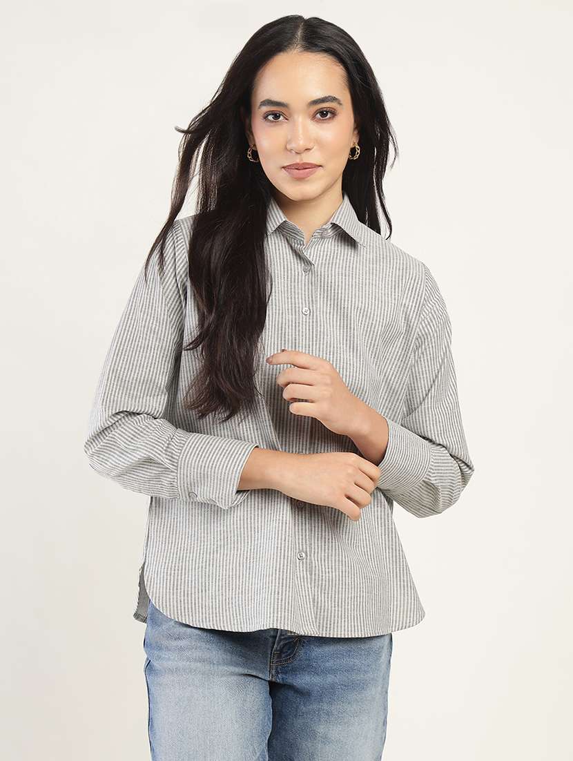 women collared long sleeve relaxed fit shirt - 22038809 - Zoom Image - 0