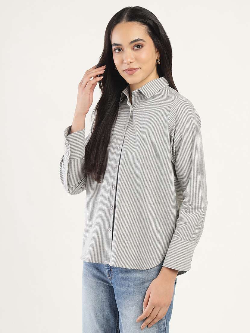 women collared long sleeve relaxed fit shirt - 22038809 - Standard Image - 1